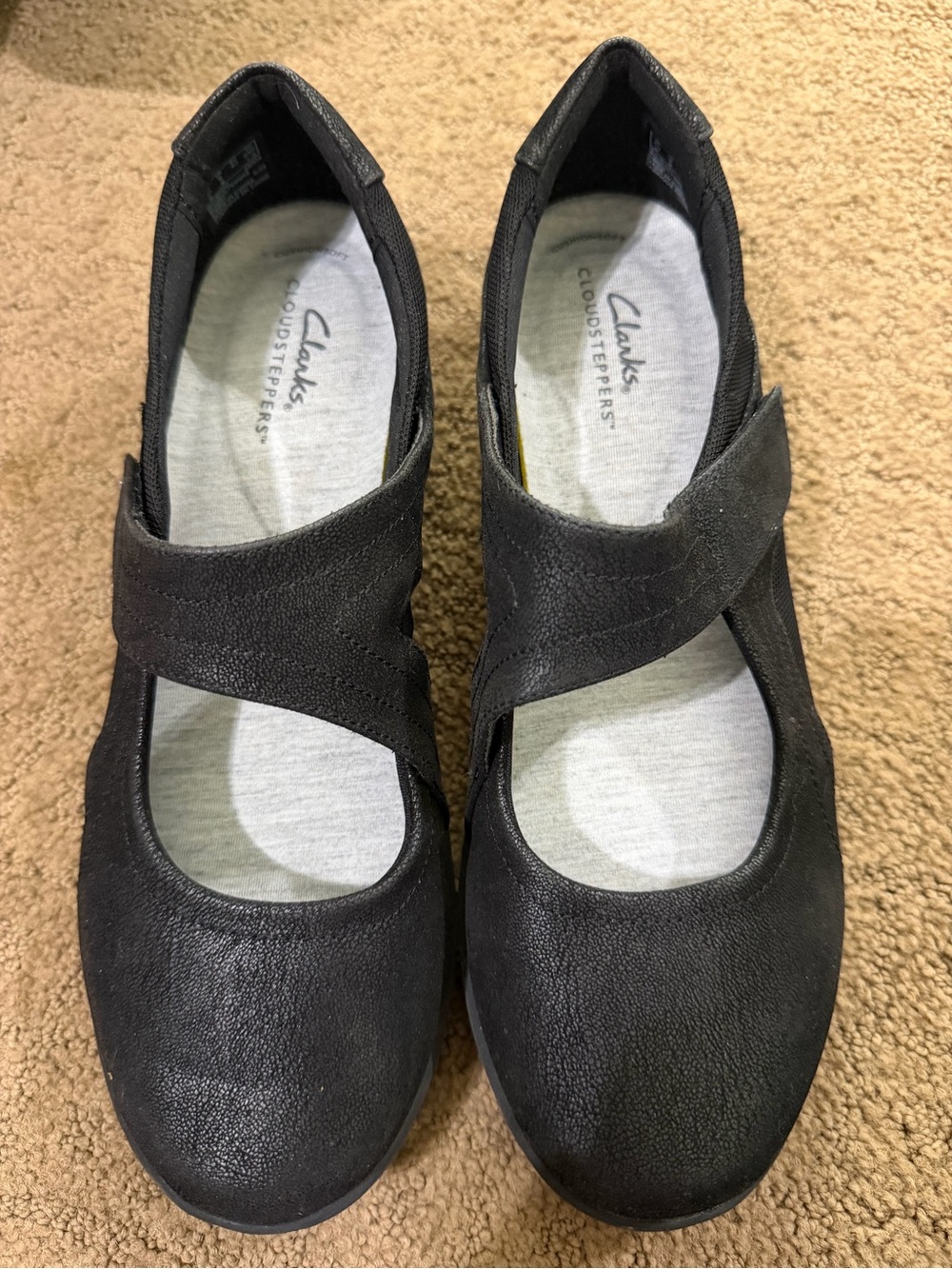 Clarks Black Cross-Strap Comfort Flats